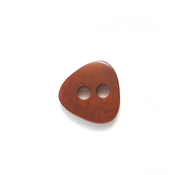 Brown button with two holes on a white background