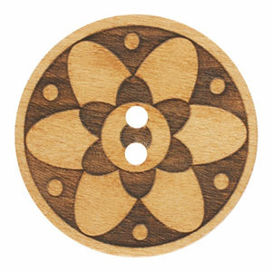 Wood Button Round Shape With Floral Design
