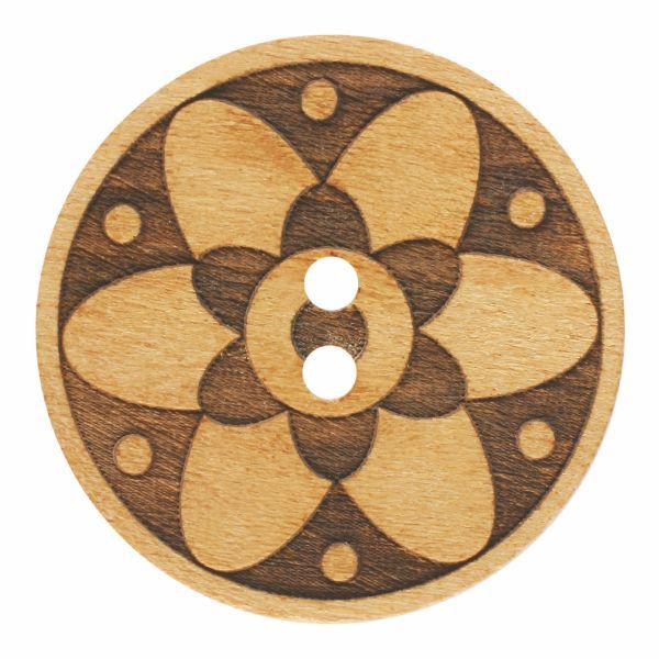 Wood Button Round Shape With Floral Design
