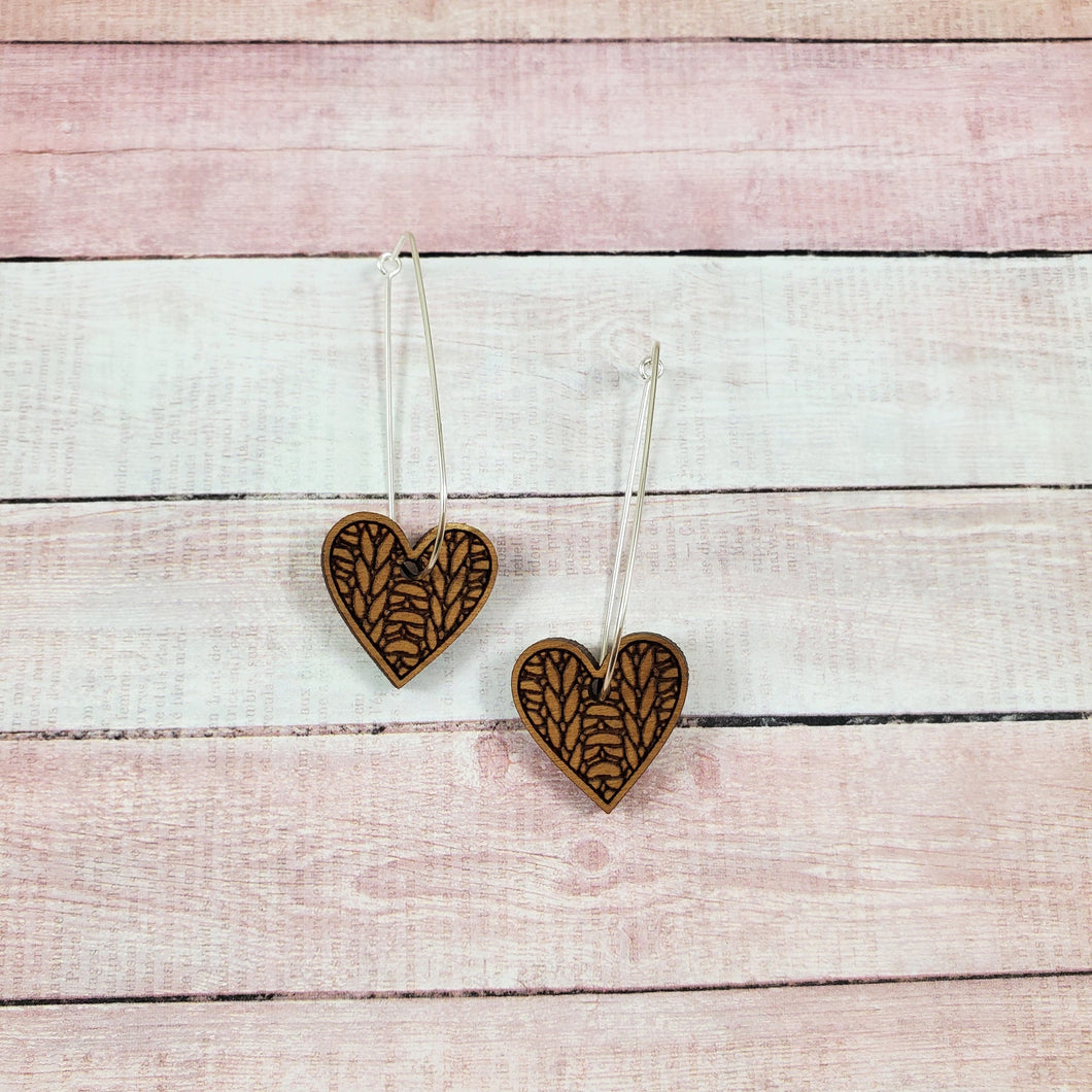 Valentine's Day Knit Heart Hoop Earrings - Sterling Silver