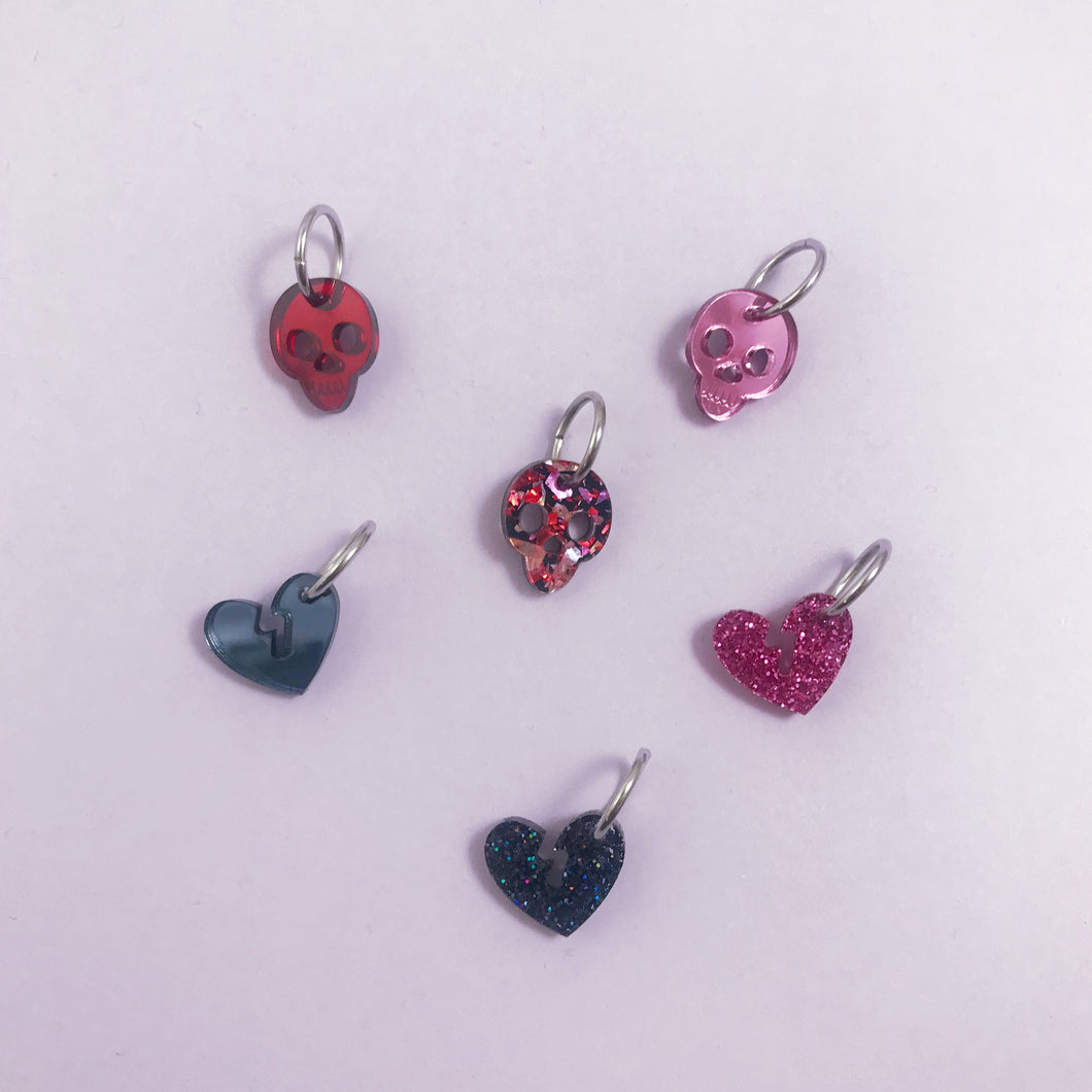 Valentine's Day Skulls and Broken Hearts - Acrylic Stitch Markers